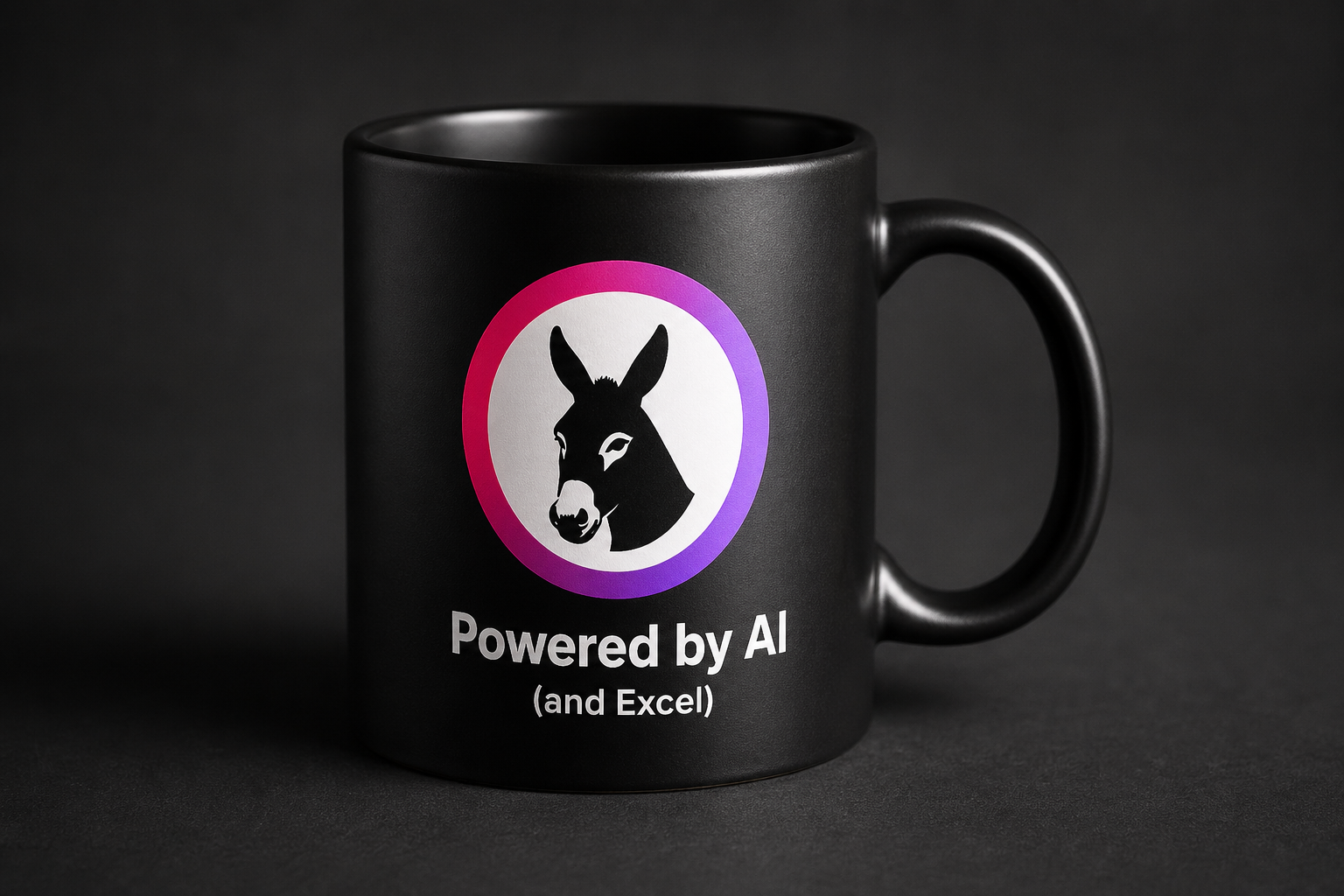 Photoreal black mug: Powered by AI (and Excel)